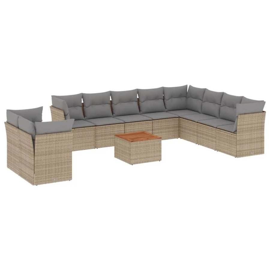 vidaXL 11-teilige Garten-Sofagarnitur aus Polyrattan in Beige-Grau mit Kissen und Gartentisch - Bild 2