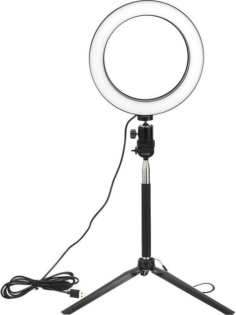 Koogeelife LED Ringleuchte mit Stativ und USB-Anschluss, Weiß, Durchmesser: 20 cm, dimmbar - Bild 1