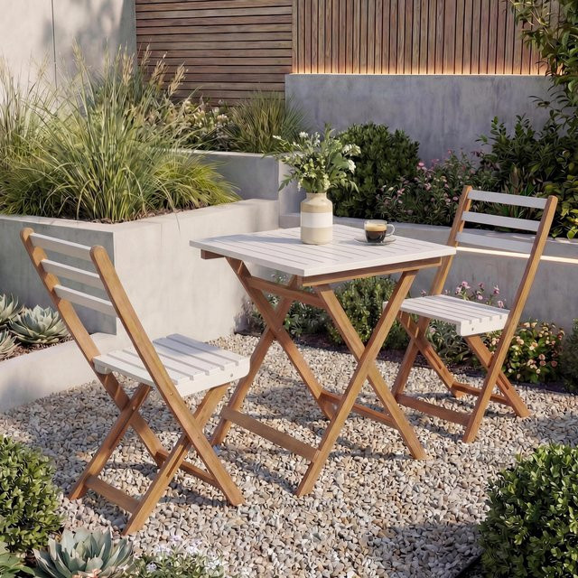 MCW Lounge-Set Garten-Sitzgruppe P71 aus Akazienholz mit Tisch und 2 Stühlen, klappbar, Natur-Weiß - Bild 1