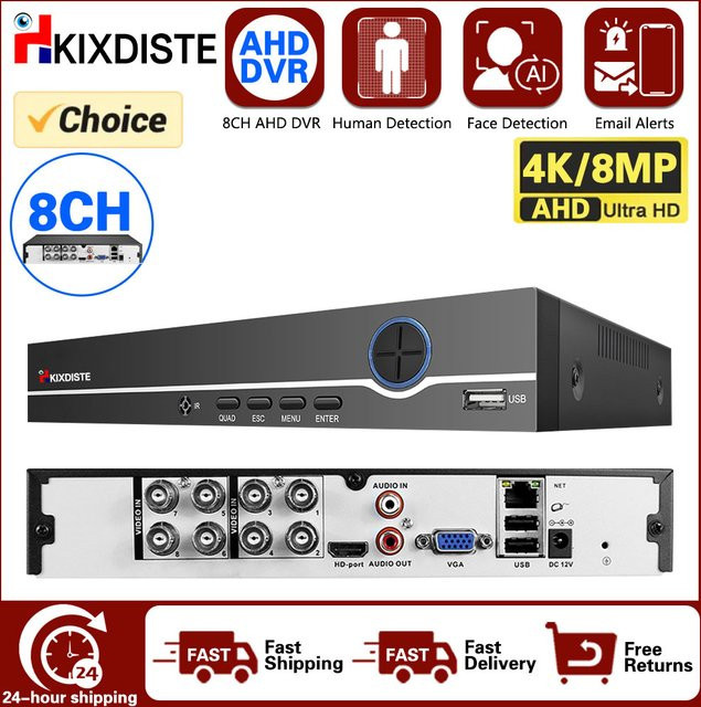 HKIXDISTE Hybrid AHD DVR Video Überwachungsrecorder mit 16 Kanälen, 4K 8MP 5MP Unterstützung, H.265 Kompression und menschlicher Bewegungserkennung, Schwarz - Bild 1