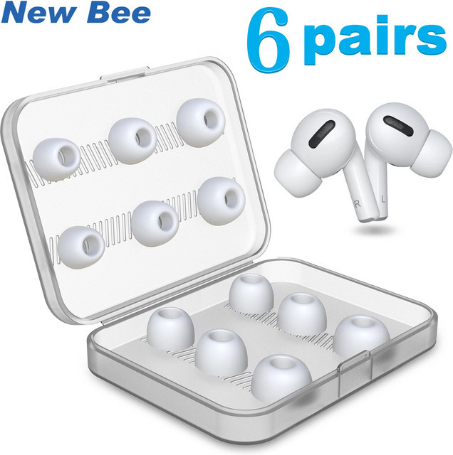 New Bee 6 Paar Silikon-Ohrstöpsel Ersatz für AirPods Pro in Weiß mit Staubschutz und Aufbewahrungsbox, 3 Größen S/M/L - Bild 1
