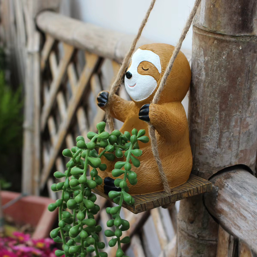 Hängender Faultier-Blumentopf aus Kunstharz in Braun und Multicolour für Garten, Hof und Balkon - Bild 2