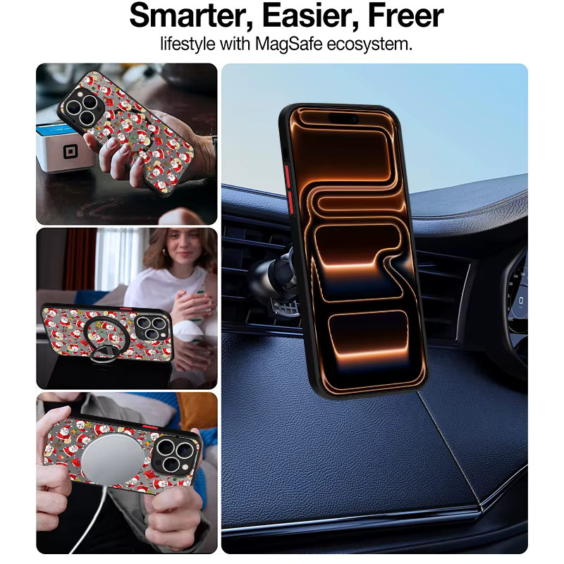YISHANGOU Magnetische Handyhülle mit Weihnachtsmuster für iPhone 17e 17 16 15 Pro Max 14 13 12 Pro 11 16 Plus 16e Stoßfeste Acryl-Matte-Abdeckung in Multicolour - Bild 3