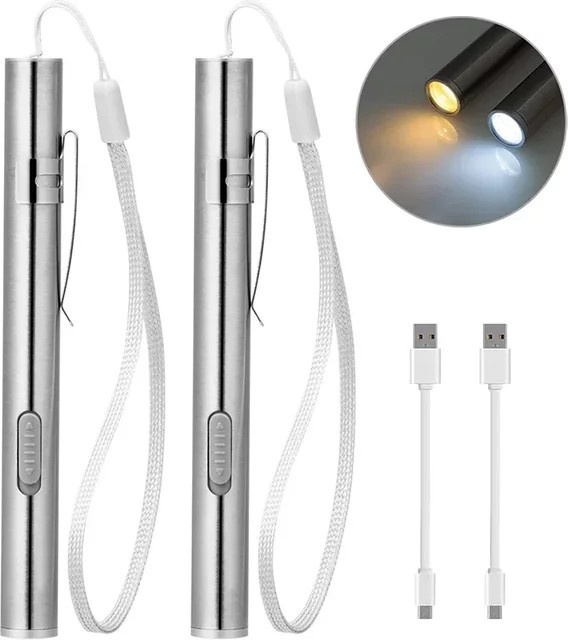 ESMARTER LED Stift Taschenlampe aus Edelstahl in Silber, USB wiederaufladbar mit Clip - Bild 1