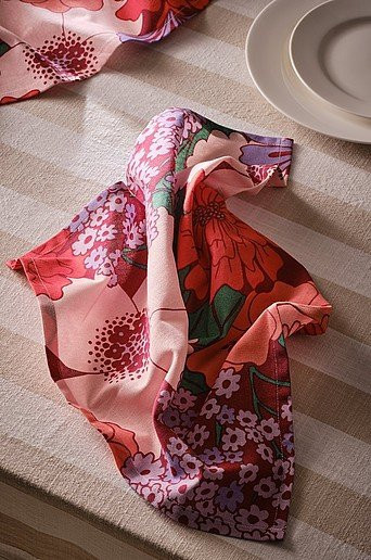 Jotex DANDI Serviette 4er-Pack aus Baumwolle mit floralem Retro-Design in Orange und Multicolour, B/B: 45 x 45 cm - Bild 1