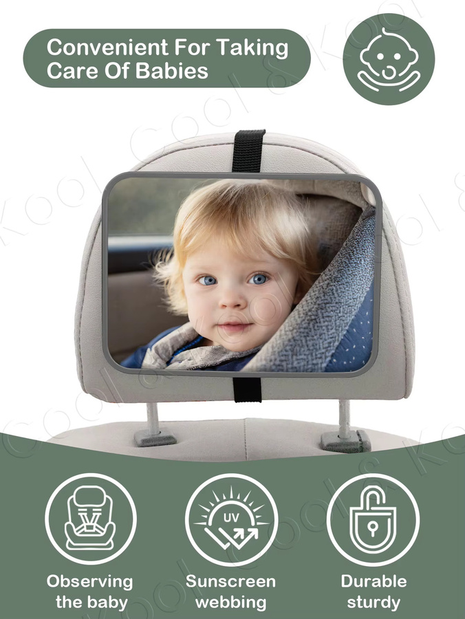 Kisslanding Babyautospiegel in Schwarz, bruchsicherer Universalspiegel mit großer Sicht zur Überwachung deines Babys im Auto - Bild 4