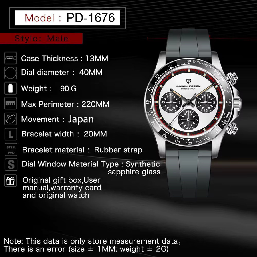 PAGANI DESIGN Armbanduhr, Quarz, Edelstahl, Leder, Weiß, Herren - Bild 2