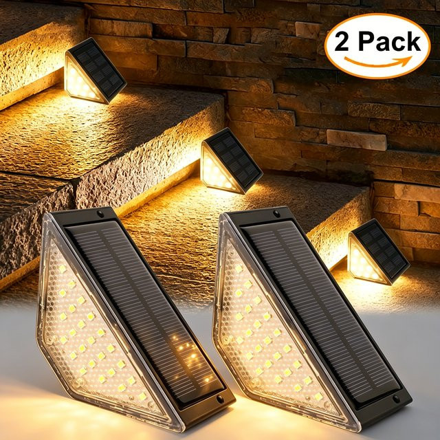 ZHIYU 2er Set Solar LED Außenstufenleuchten in Schwarz mit warmweißem Licht für Garten und Treppen - Bild 1