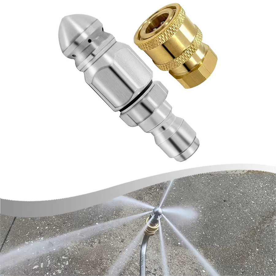 VIBRATITE Kanaldüse mit 14-Zoll-Schnellanschluss und Messingbuchse in Silber für Hochdruckreiniger, 5000 PSI - Bild 3