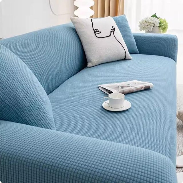 Supermarket GO Jacquard-Sofabezug für L-förmige Eckcouches, elastischer Stretch-Schonbezug in Blau, Breite: 235-300 cm - Bild 1