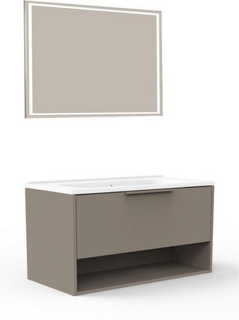 Fackelmann Badmöbel-Set B.Paris in Cubanit Grau mit Guss-Waschbecken und Spiegelelement, Breite: 90,5 cm - Bild 1