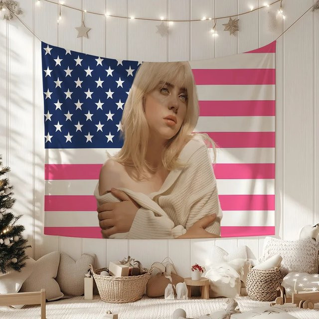 VIKAMA Billie Eilish Wandteppich Wandbehang als Pop-Star Fan Geschenk, Mehrfarbig, B: 60,0 cm, H: 40,0 cm - Bild 1