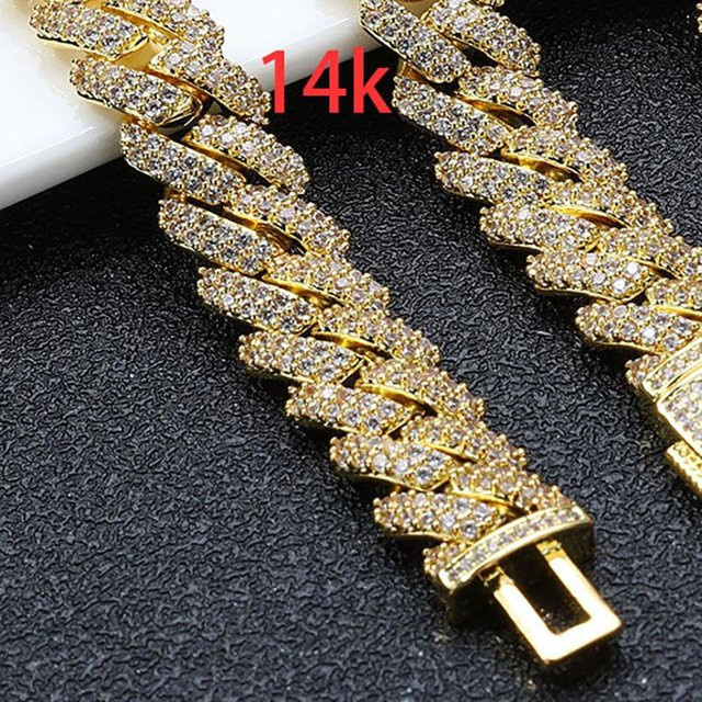 YIRAN Halskette Doppelreihe, Miami Cuban Link, 14k vergoldet, Zirkonia, Herren - Bild 1