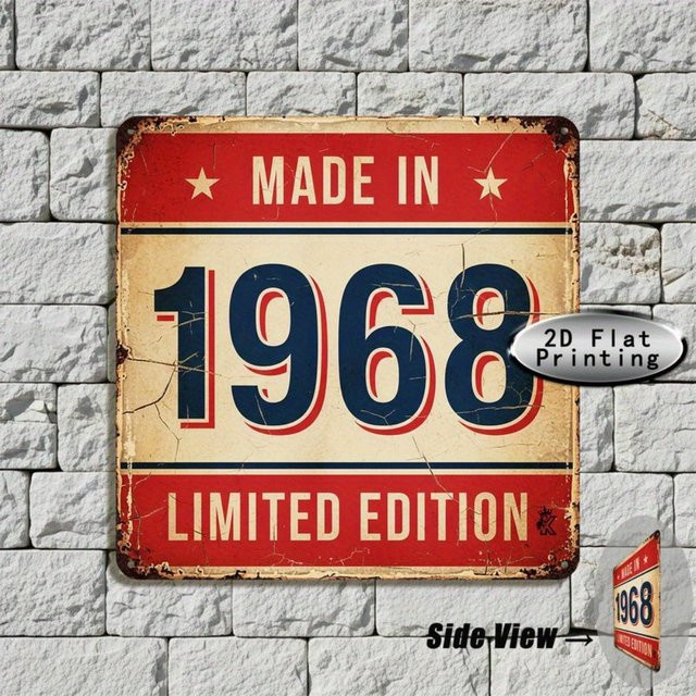 CIFBUY Retro-Metallschild MADE IN 1968 Vintage Aluminium-Wanddekoration Mehrfarbig B: 20,07 cm, H: 20,07 cm - Bild 1
