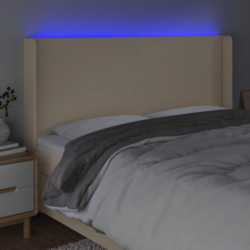 Vidaxl Bettkopfteil mit LED in Cremefarben, modern gepolstert, B: 183 cm, T: 16 cm, H: 118/128 cm - Bild 3