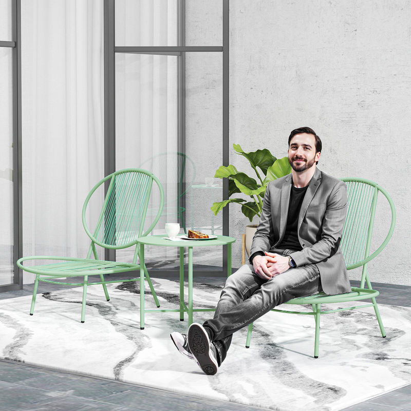 Outsunny 3-teiliges Bistro-Set aus Stahl in Grün mit muschelförmigen Gartenstühlen und Tisch für Garten und Balkon, B/H/T: 68 x 78 x 74 cm - Bild 2