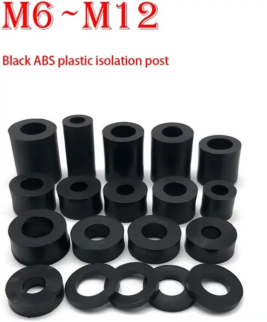 Runde Nylon Abstandshalter aus ABS in Schwarz für Leiterplatten und TV-Installationen, ohne Gewinde, erhältlich in M6, M8, M10 oder M12 - Bild 1