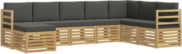 vidaXL Outdoor-Sofagarnitur 8-teilig in L-Form aus Akazienholz mit Polstern in Weiß und Anthrazit - Bild 1