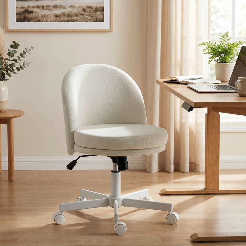 HOMCOM Schreibtischstuhl in Chenille-Optik mit Wippfunktion und höhenverstellbarer Drehsitz, Creme/Beige - Bild 2