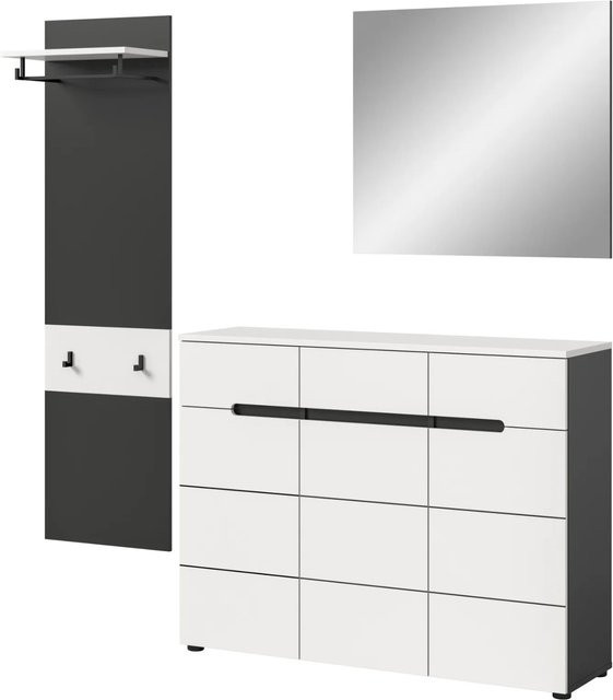 Inn.Furn Garderoben-Set Cooper 3-teilig in Weiß und Grau mit Schuhschrank, Spiegel und Paneel, B/T/H: 180 x 37 x 190 cm - Bild 1