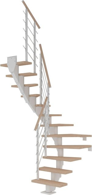 Dolle Mittelholmtreppe Frankfurt als Wendeltreppe in Eiche Weiß mit einer Gesamthöhe von 258 cm und einer Breite von 65 cm - Bild 1