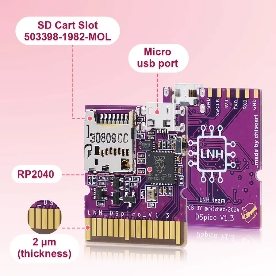 Chiscart DSpico Game Reader mit RP2040 MCU und transparentem Gehäuse für NDS, NDSL, DSi und 3DS Konsolen - Bild 2