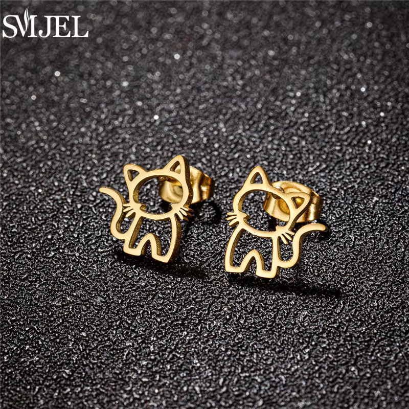 SMJEL Ohrstecker Edelstahl, Happy Cat, Gold, Damen - Bild 2