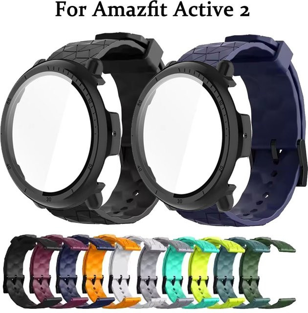 Amazfit Ersatzarmband und Displayschutz, Silikon, Schwarz, Amazfit Active 2 - Bild 1