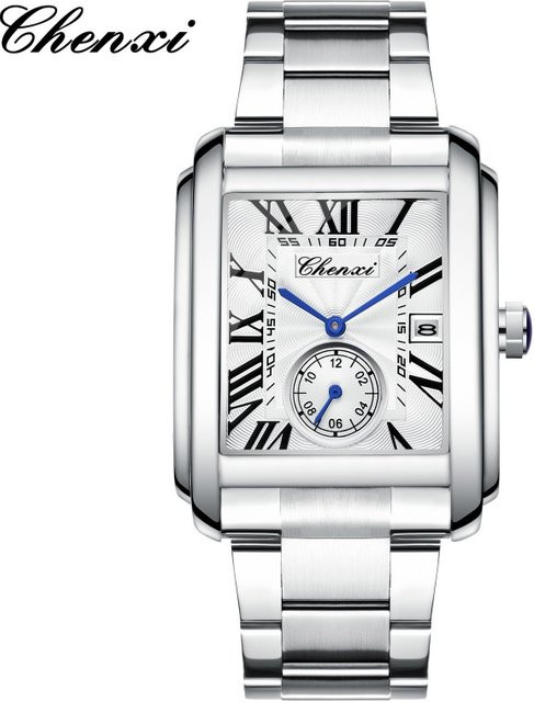 CHENXI Armbanduhr Quarz, Edelstahl, Silber, Eckig, Herren - Bild 1