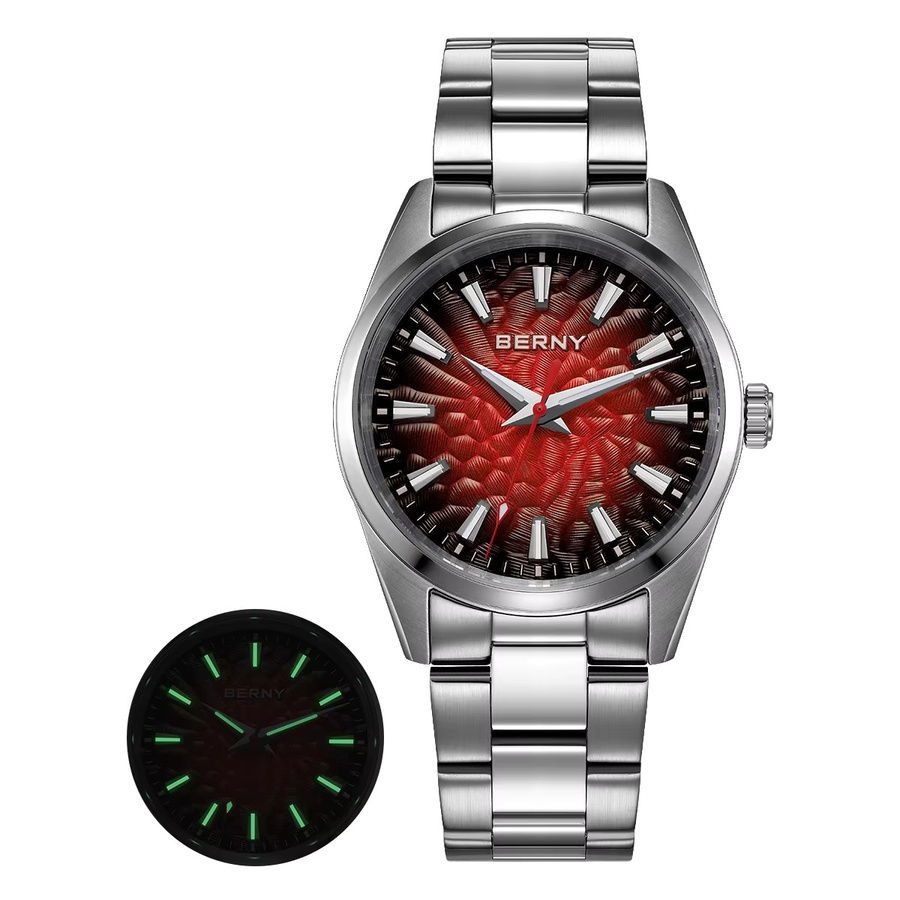 BERNY Armbanduhr Herren, Quarz, Edelstahl, Saphirglas, 10 ATM, Silber - Bild 6