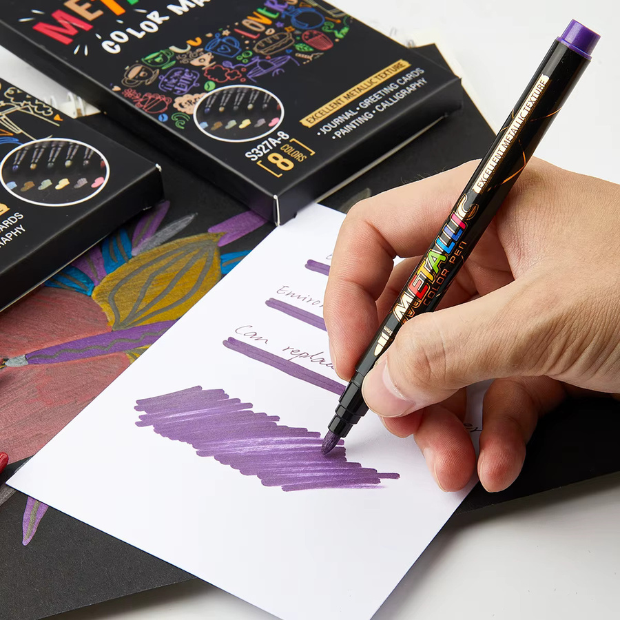 Metall-Farbmarker-Set mit Bullet-Spitze in Multicolour, schnell trocknende Farbstifte für Tagebuchzeichnungen und Notizen - Bild 6