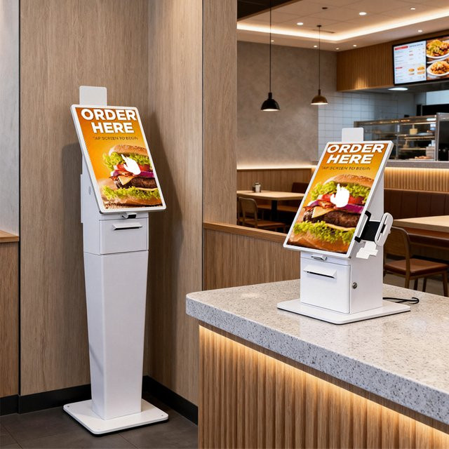 TouchWo Selbstbedienungs-Kiosk mit 27 Zoll Android Touchscreen für Restaurants und Einzelhandel, Weiß - Bild 1