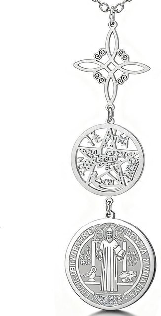 Halskette Edelstahl, Hexenknoten Pentagramm Tetragrammaton St. Benedikt, Schwarz, Damen - Bild 1