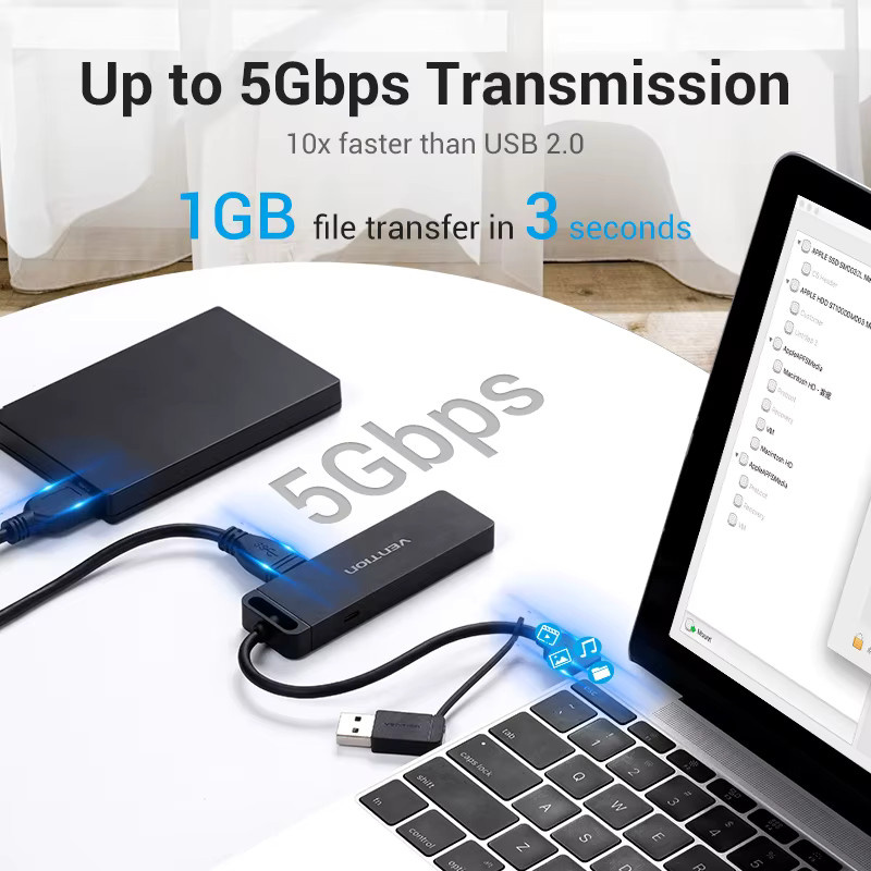 Vention USB-C-Hub 3.1 Multi-USB Adapter mit USB-A und Micro-USB Ladeanschluss in Schwarz - Bild 4