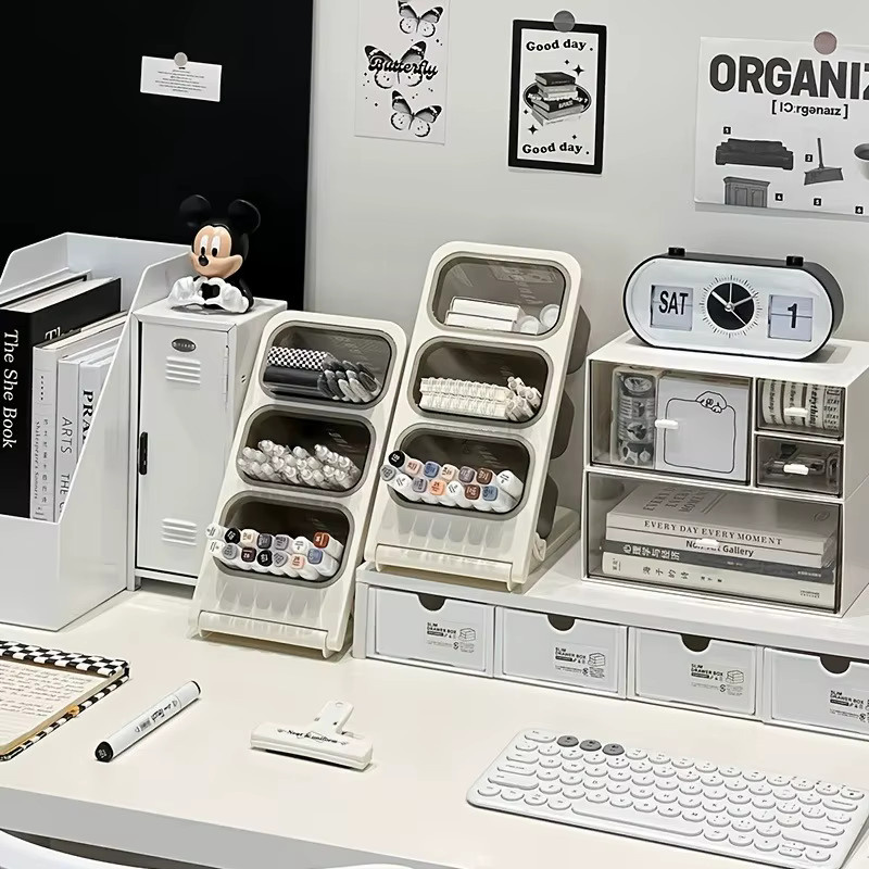 Großer Schreibtisch-Organizer aus Kunststoff mit schrägem Stifthalter in Weiß - Bild 4