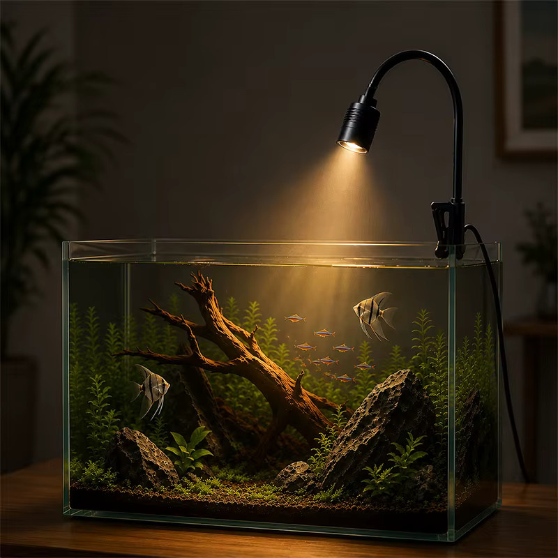 TUNFAN LED Aquarium-Strahler in Schwarz mit einstellbarem Fokus 15° - 90°, dimmbare 3-Farben Aquariumbeleuchtung mit Timer und USB-Anschluss - Bild 5