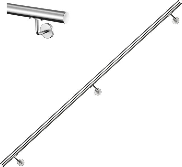 AICA Handlauf Komplettset aus Edelstahl in Silber, rund und gebürstet, Länge: 240 cm, inklusive Befestigungsmaterial - Bild 1