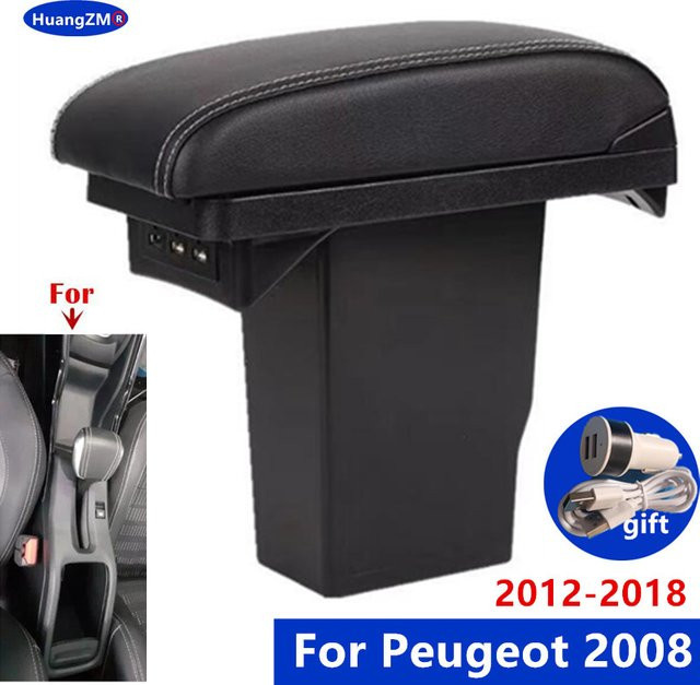 HuangZM Mittelarmlehnenbox mit USB-C-Anschluss für Peugeot 2008 (2012-2018), Mittelkonsole Aufbewahrungsbox in Schwarz - Bild 1