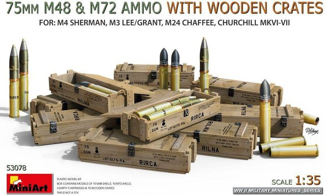 Miniart 75 mm M48 & M72 Ammo w/Wooden Crates, Holz, Braun - Bild 1