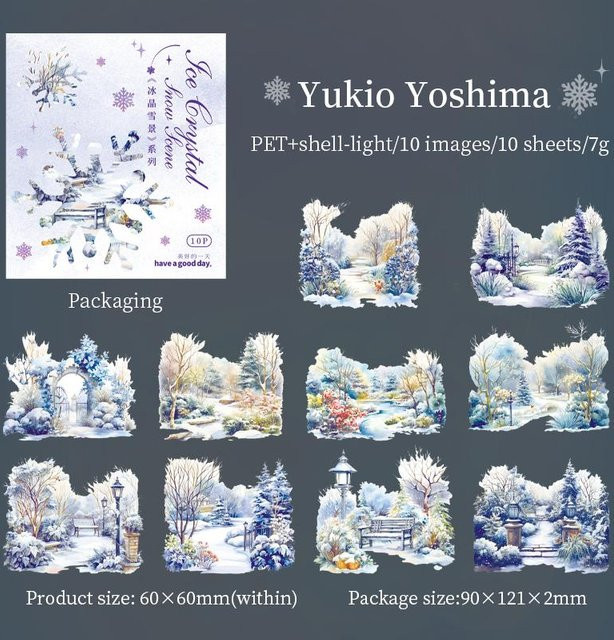 NATAWA 10 Stück Eis- und Schneewelt Sticker Set aus PET in Multicolor für Scrapbooking und Junk Journal - Bild 1