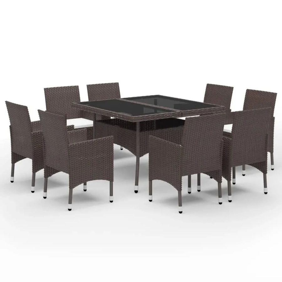 Furnicato 9-tlg Garten-Essgruppe aus Poly Rattan und Hartglas in Braun mit Tisch und Stühlen - Bild 2