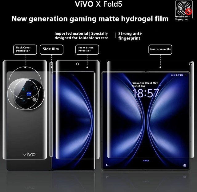 MANLIFU 4 in 1 Hydrogel Displayschutz Matte Soft TPU Folie für vivo X Fold5 und vivo X Fold3 Pro inklusive Scharnier- und Ganzkörper-Schutz Transparent - Bild 1