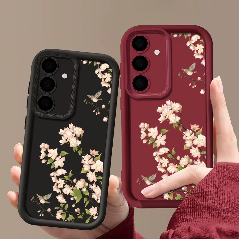 Weiche Handyhülle mit rosa Blumendruck für Samsung Galaxy S25 S24 S23 S22 Ultra Plus S24 FE A56 A55 A54 A35 A25 A16 A15 A14 in Pink und Rot - Bild 3