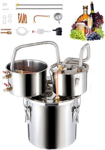 VEVOR Alkohol Destille aus Edelstahl in Silber mit Kupferspirale und Dual-Kondensator für Wein, Whisky und Brandy, Volumen: 11,4 l - Bild 1