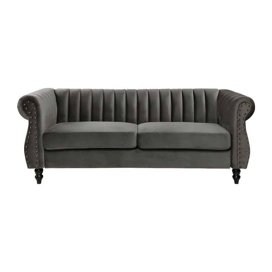 Vente-unique Sofa Trumbo Chesterfield aus Samt in Grau mit einer Breite von 195 cm - Bild 2