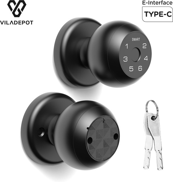 Viladepot Smart Lock Fingerabdruck-Türschloss in Schwarz mit App-Steuerung, Typ-C-Schnittstelle und elektronischer Touchscreen-Tastatur für den Innenbereich - Bild 1