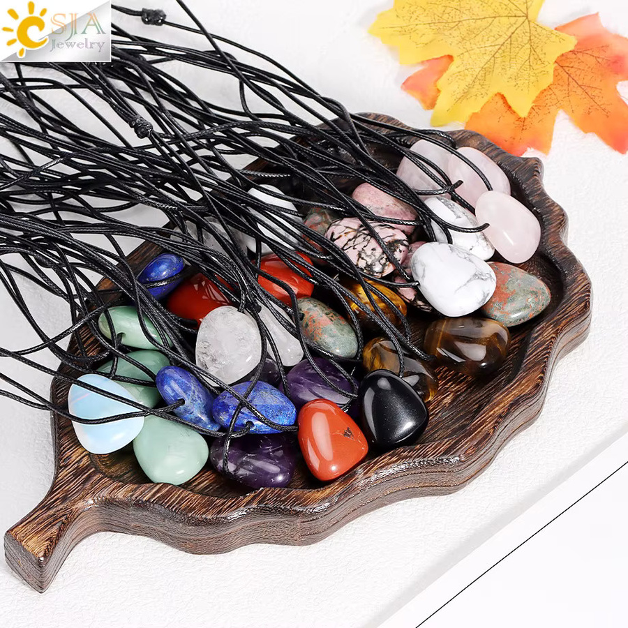 CSJA Anhänger Halskette, Naturstein, Herren, Amethyst, Tigerauge, Obsidian, Rosenquarz, Lapis - Bild 3