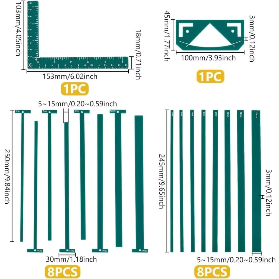 18-teiliges Set flexible Acryl-Buchbindeschablonen in Blaugrün für Scrapbooking und Buchbinden mit T-förmigen Linealen - Bild 3