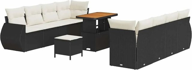 vidaXL Garten-Sofa-Set 11-teilig aus Poly-Rattan und Akazienholz in Schwarz mit Polsterung und Tisch - Bild 1