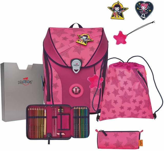 DerDieDas ErgoFlex MAX Superflash Schulrucksack-Set 5-teilig mit Sportbeutel in Pink Neon Star - Bild 1